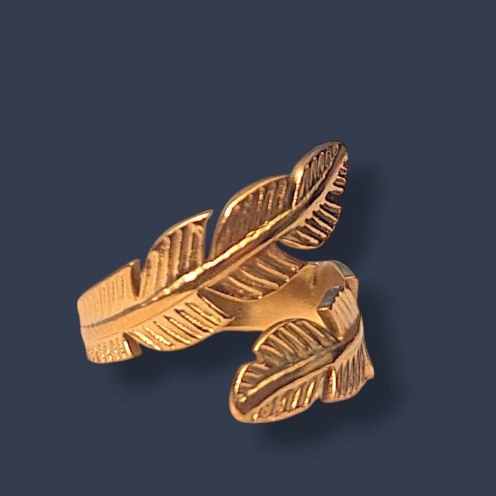 Gold Feather Wrap Ring - Stainless Steel - Adjustable